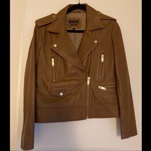 Tan Massimo Dutti Genuine Leather Moto Jacket